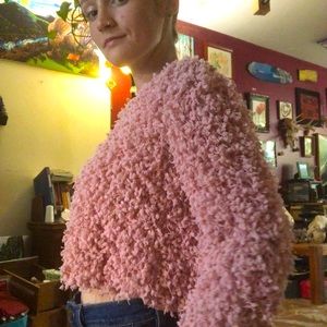 Pink fuzzy retro crop top